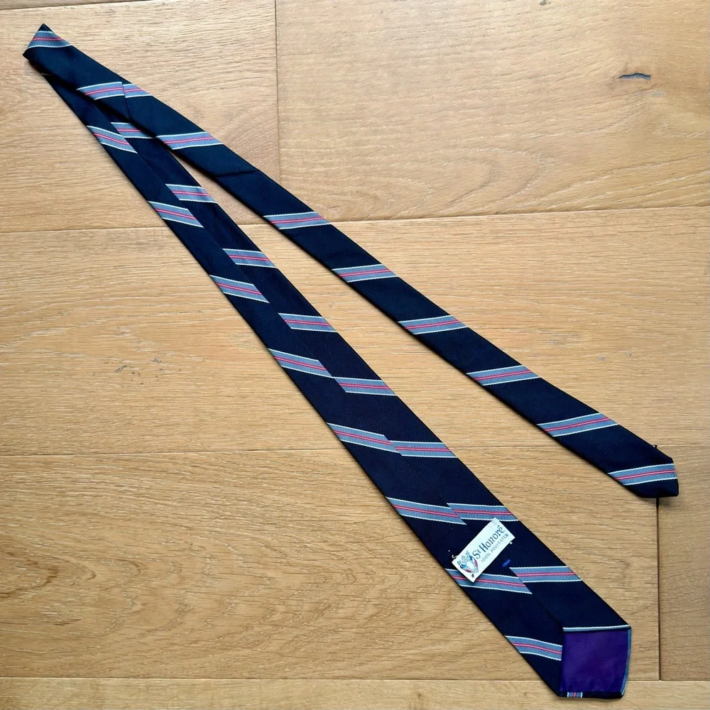 Vintage St. Honore Paris Men's Repp Stripe Tie Black Blue Maroon White